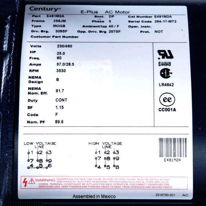 Close-Coupled Pump Motor, 25.0 HP, 3 Ph, 60 Hz, 230/460 V, 3600 RPM, 256JM Frame, DP