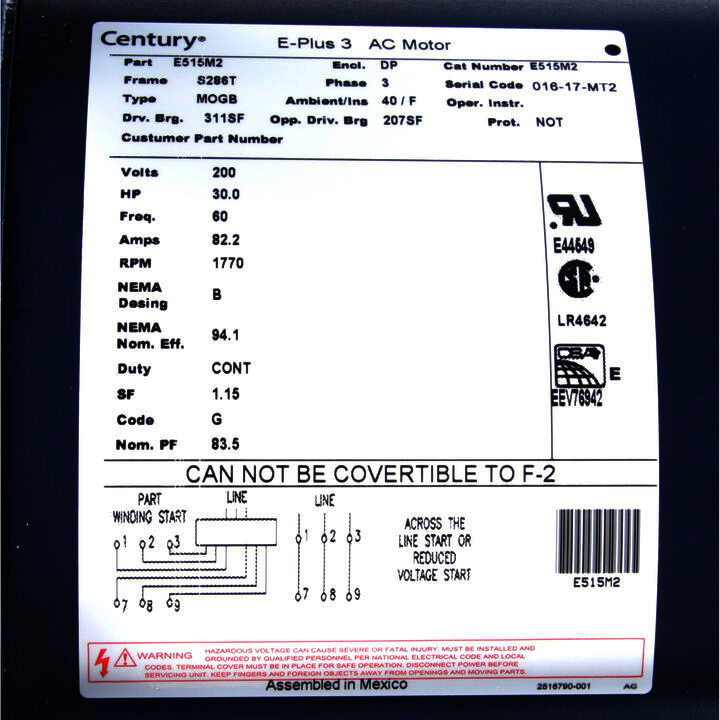 General Purpose Motor, 30.0 HP, 3 Ph, 60 Hz, 200 V, 1800 RPM, S286T Frame, DP
