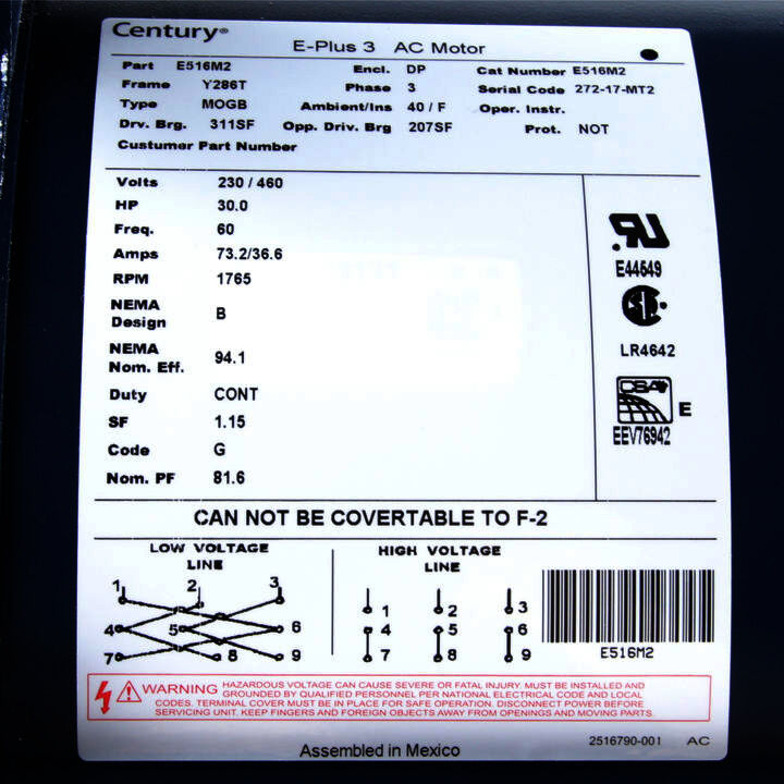 General Purpose Motor, 30.0 HP, 3 Ph, 60 Hz, 230/460 V, 1800 RPM, Y286T Frame, DP