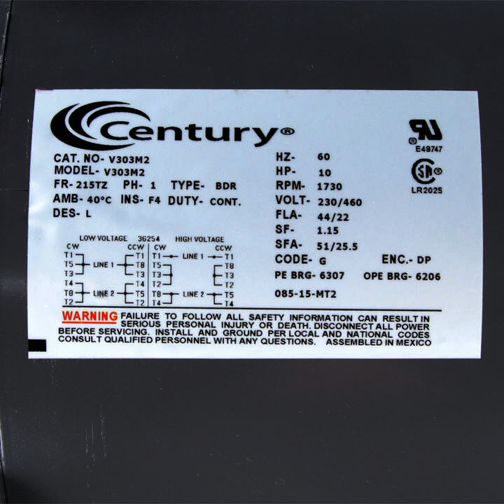 General Purpose Motor, 10 HP, 1 Ph, 60 Hz, 230/460 V, 1800 RPM, 215TZ Frame, ODP