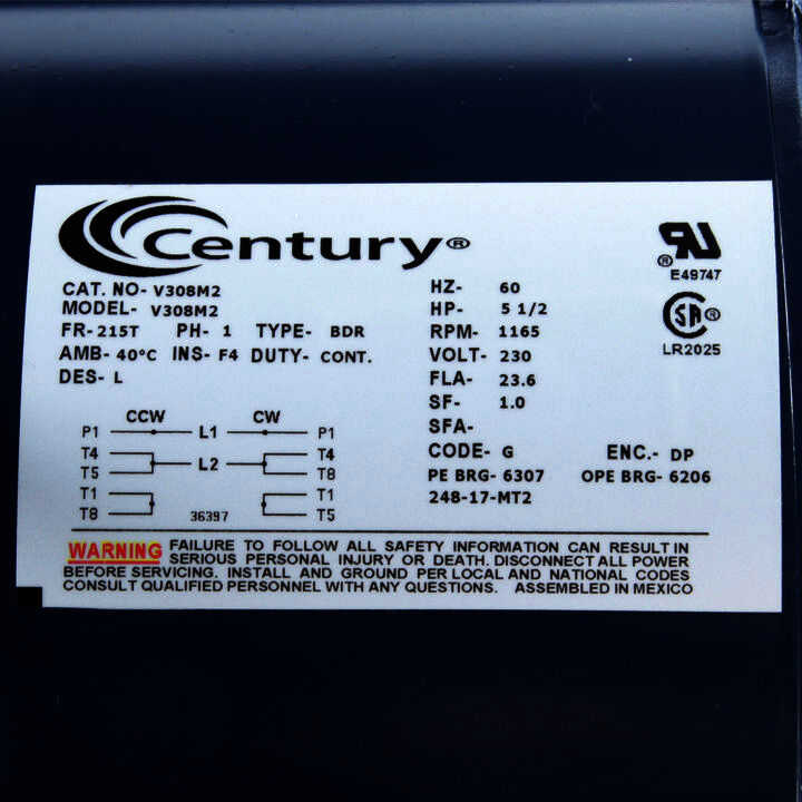 General Purpose Farm Duty Motor, 5.5 HP, 1 Ph, 60 Hz, 230 V, 1200 RPM, 215T Frame, DP